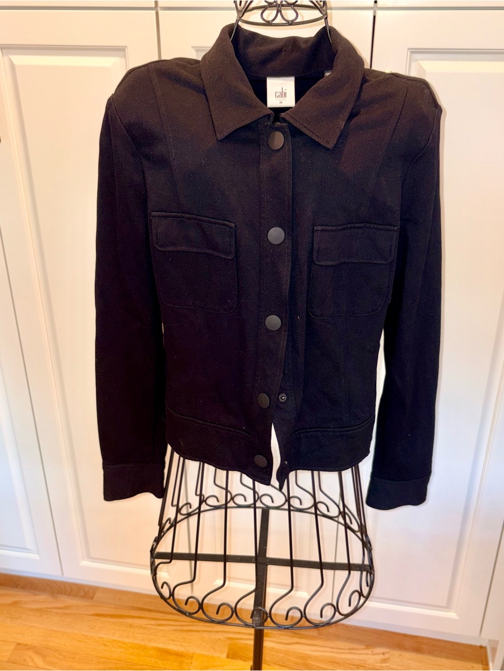 This is the Cabi "Ava" Ponte Knit Jacket in black (Style #3174, Size Medium).